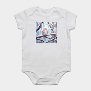 Bird with colorful belly in a winter forest Baby Bodysuit